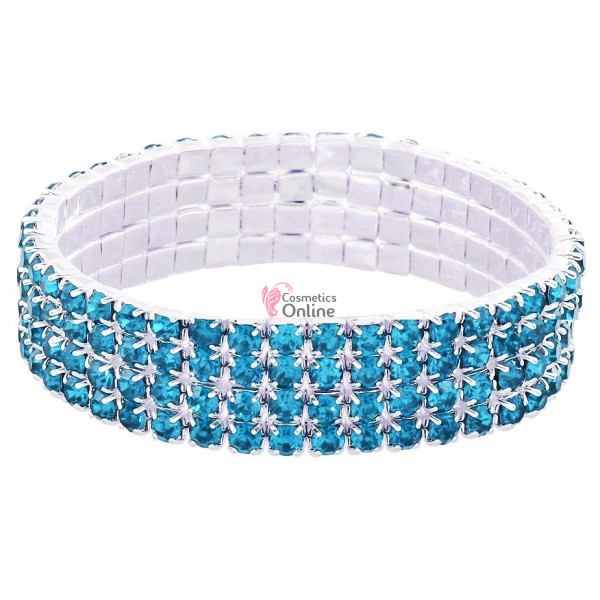 Bratara eleganta de mana BRM021DD Argintie cu cristale albastre  - 4 randuri